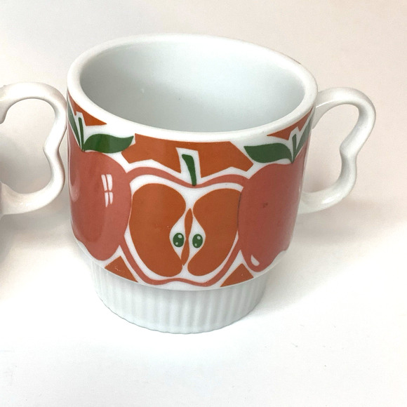 Nevco Japan Stackable Coffee Mugs Set Of 4 1960s MCM Fruit Floral - Picture 6 of 14